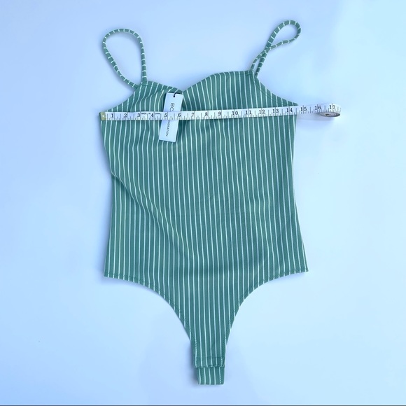 NWT BCBG Pistachio Green and White Striped Cami Bodysuit, Adjustable Straps, S - Picture 2 of 5
